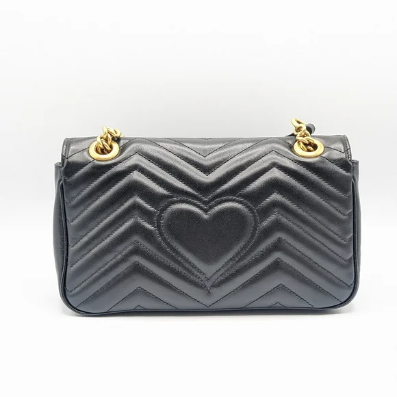 Authentic Gucci Black Leather Marmont Small Flap Shoulder Chain Crossbody Bag - Picture 4 of 13